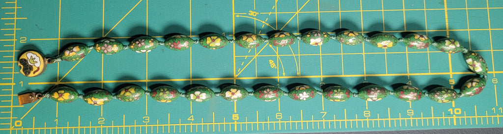 1950s Cloisonné Necklace on Hand Knotted Silk