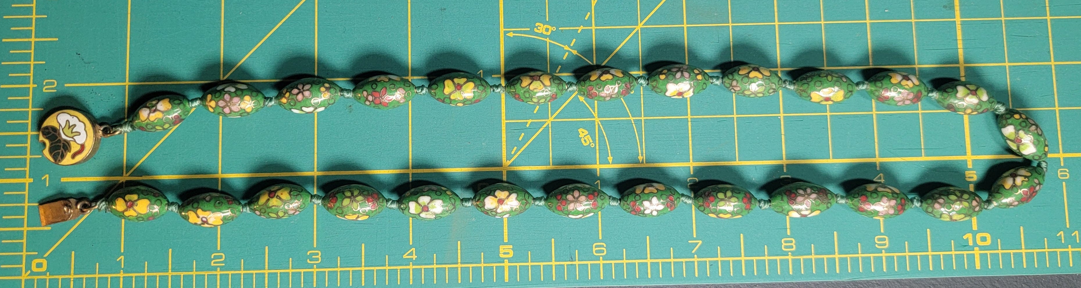 1950s Cloisonné Necklace on Hand Knotted Silk