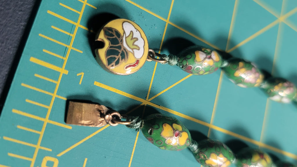 1950s Cloisonné Necklace on Hand Knotted Silk