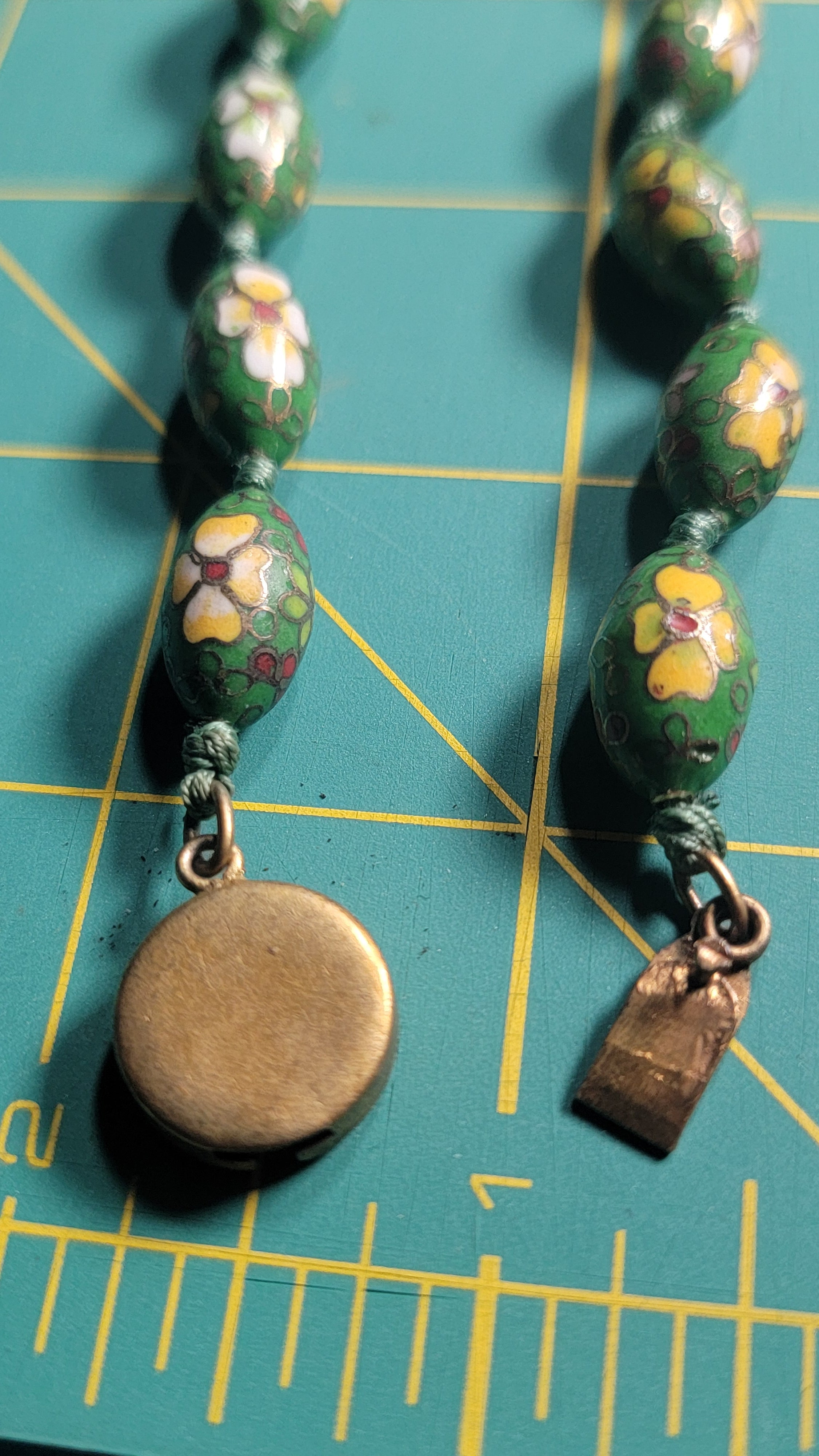 1950s Cloisonné Necklace on Hand Knotted Silk