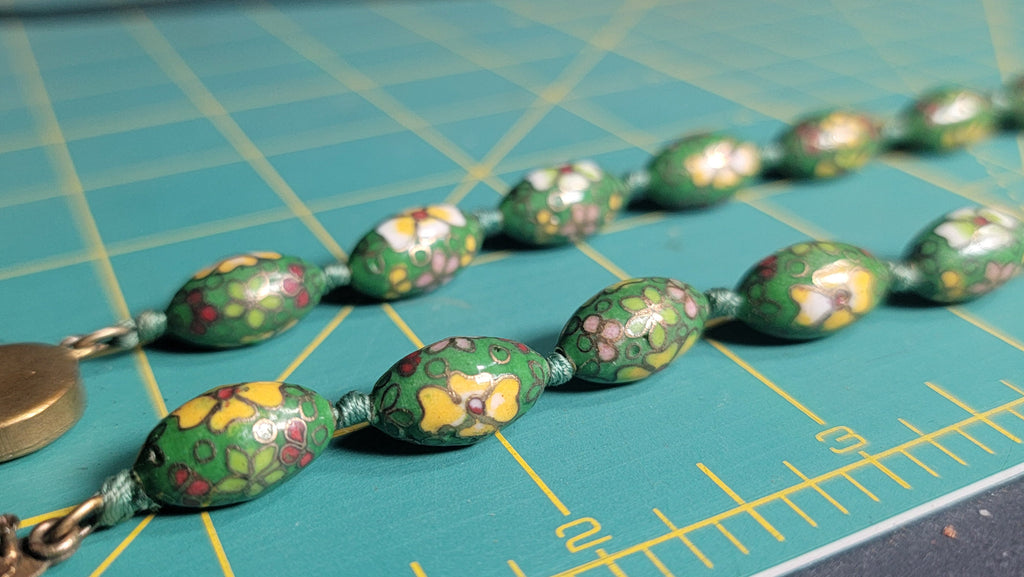 1950s Cloisonné Necklace on Hand Knotted Silk