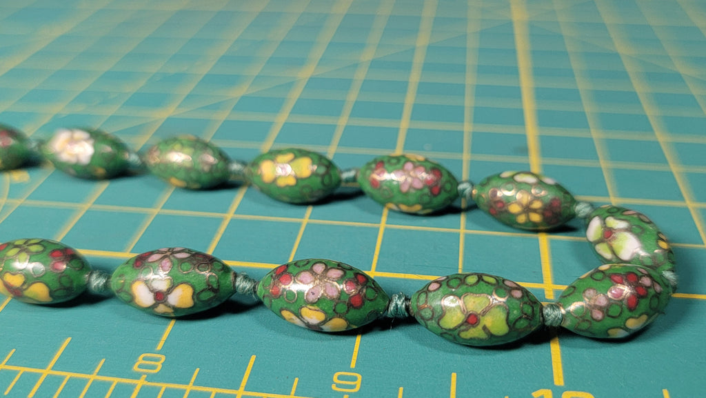 1950s Cloisonné Necklace on Hand Knotted Silk