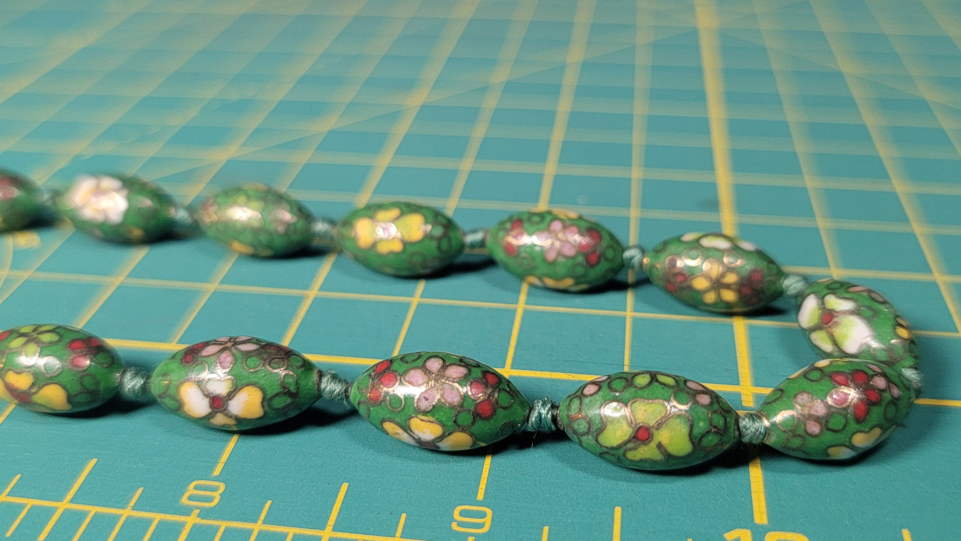 1950s Cloisonné Necklace on Hand Knotted Silk