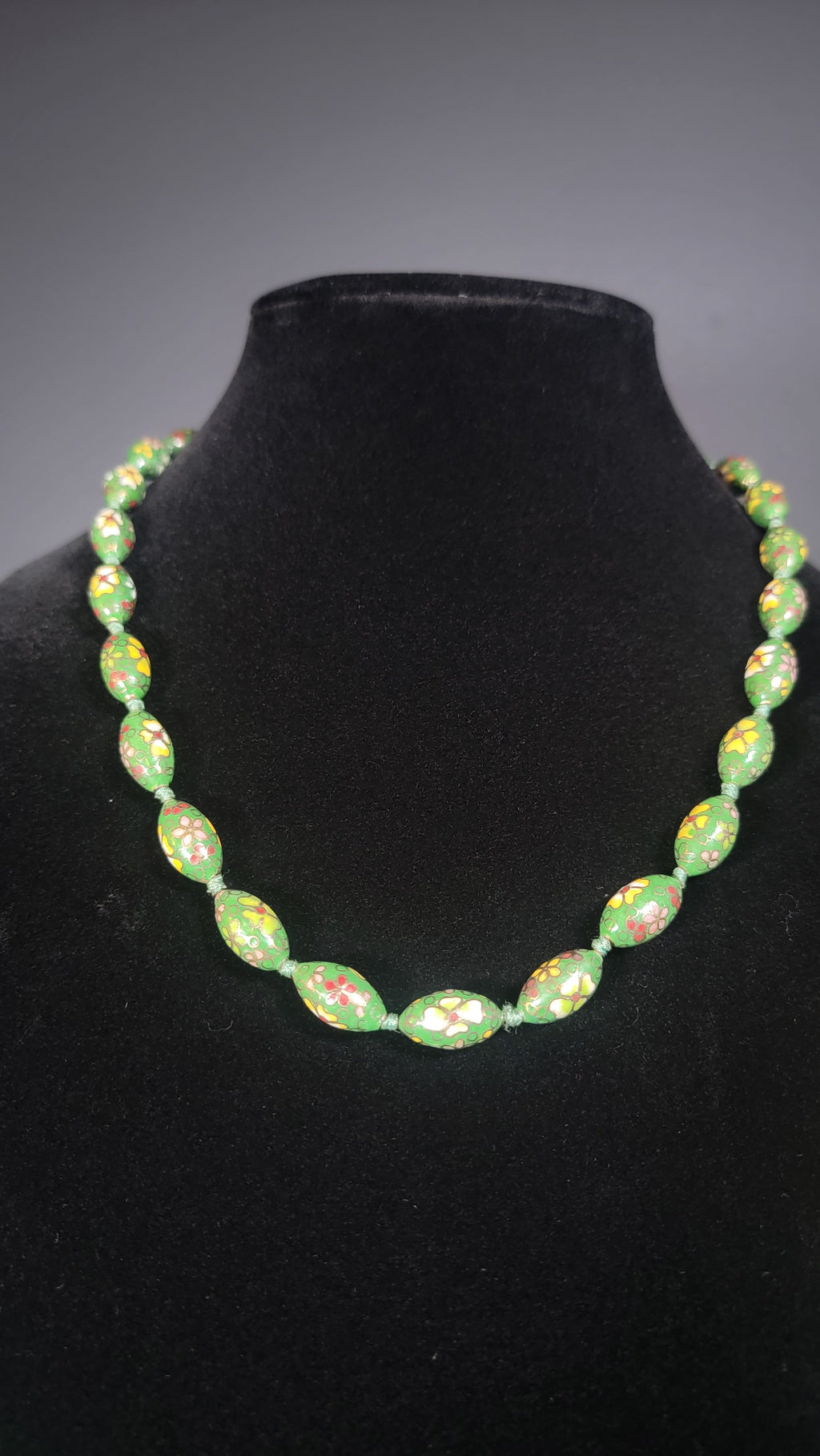 1950s Cloisonné Necklace on Hand Knotted Silk