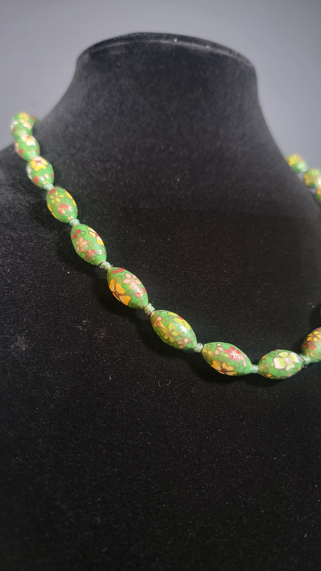 1950s Cloisonné Necklace on Hand Knotted Silk