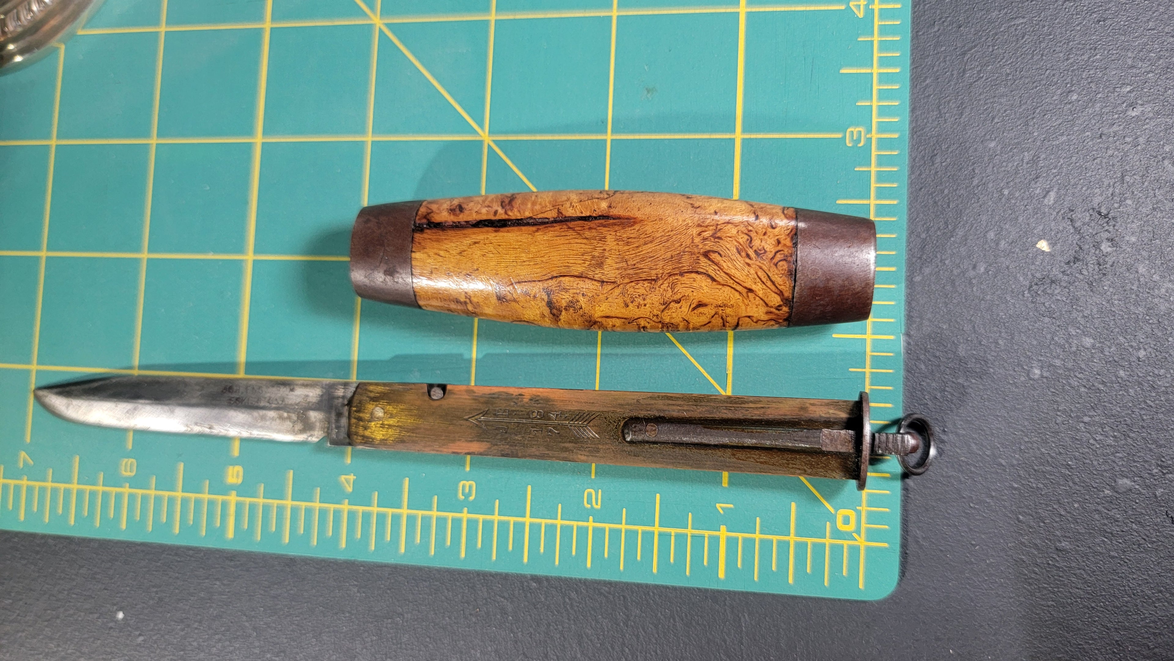 Antique Joh. Engström Eskilstuna Barrel Folding Knife - Curly Birch Handle - c.1874-1917