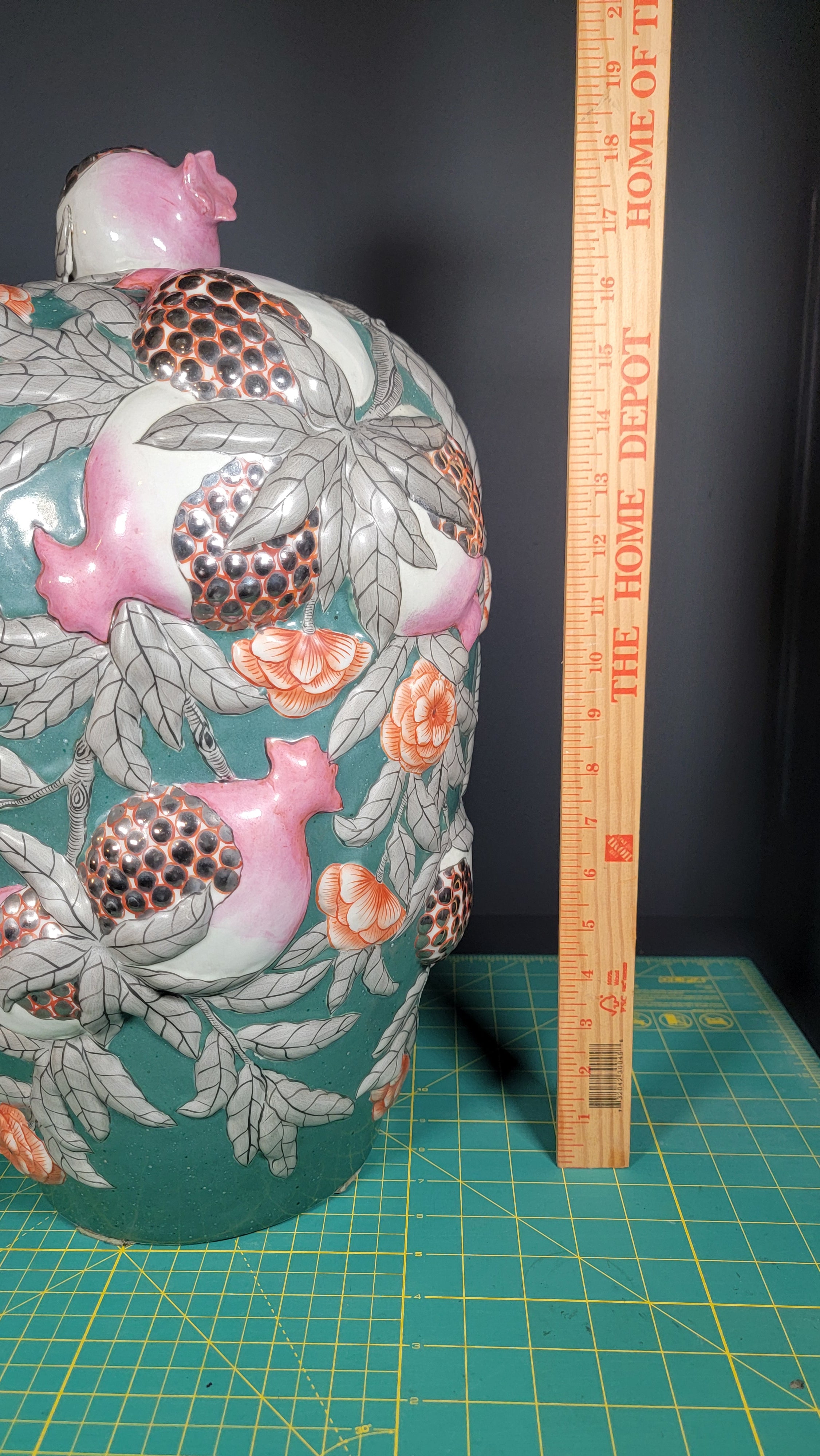 Asian Famille Rose Porcelain Vases Pair - 19.5" Tall - Butterflies & Pomegranates