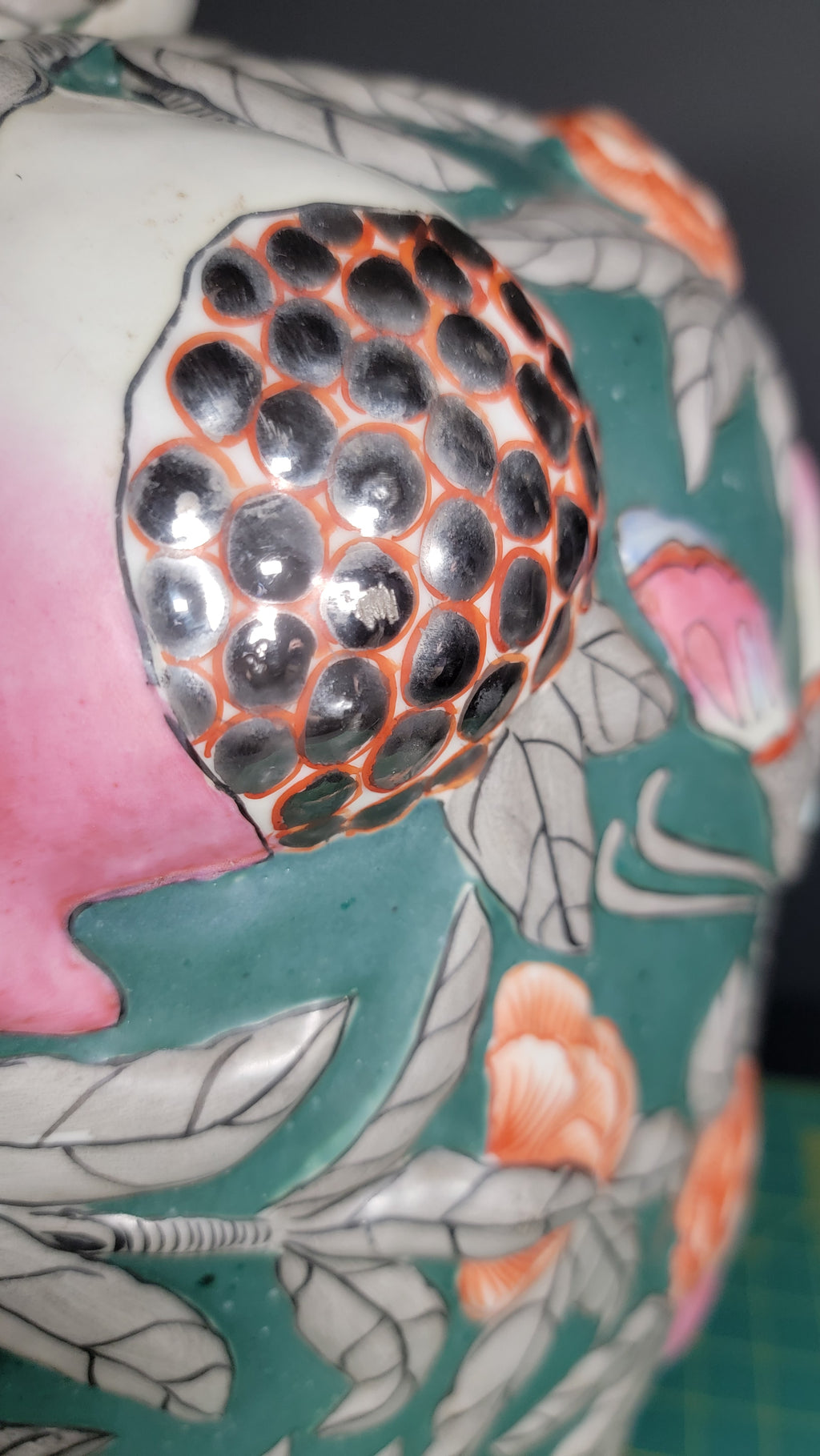 Asian Famille Rose Porcelain Vases Pair - 19.5" Tall - Butterflies & Pomegranates