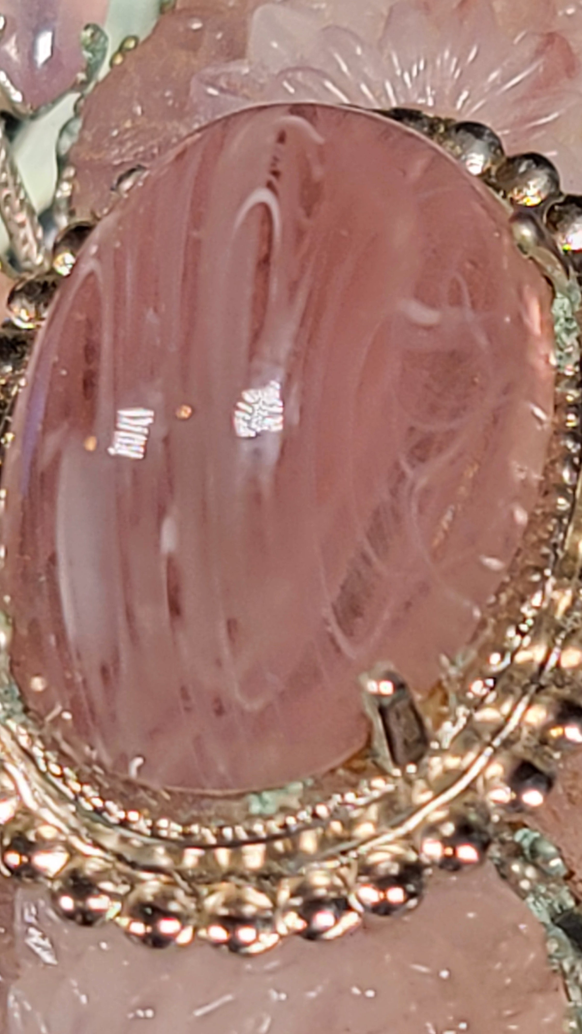 Vintage Schreiner New York 1950s Signed Cupcake Floral Glass Brooch Pink Cabochon