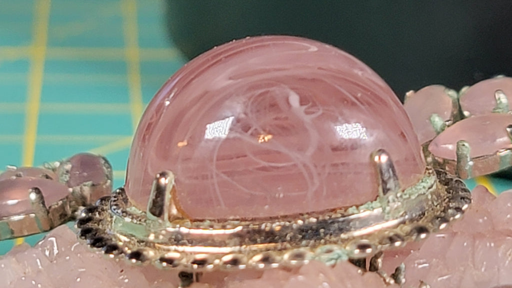 Vintage Schreiner New York 1950s Signed Cupcake Floral Glass Brooch Pink Cabochon