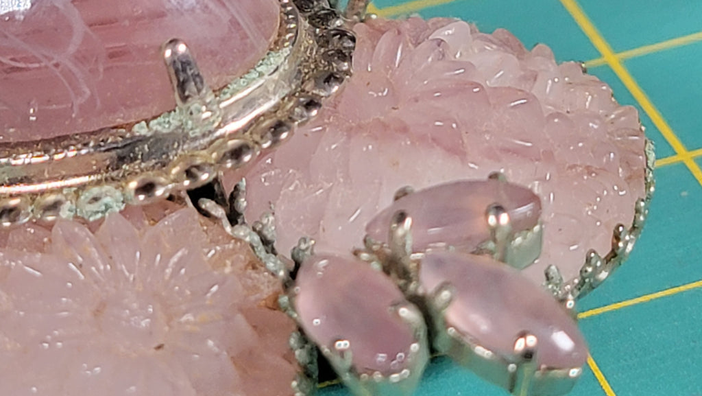 Vintage Schreiner New York 1950s Signed Cupcake Floral Glass Brooch Pink Cabochon