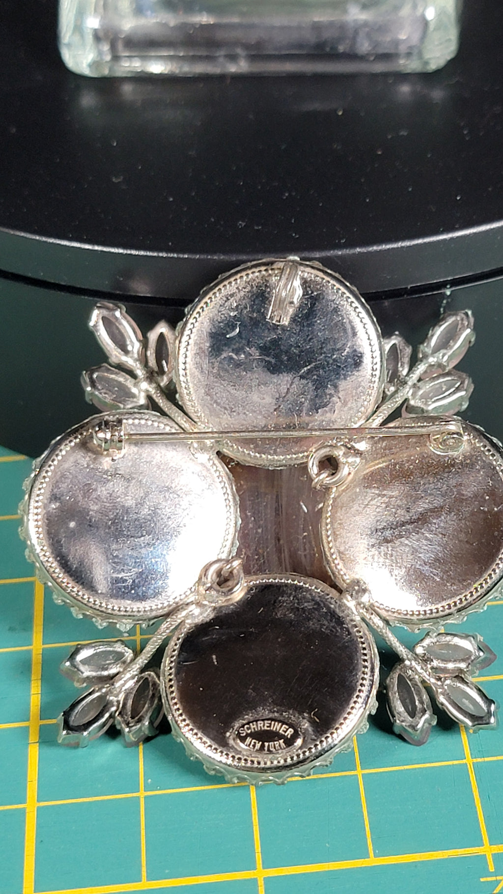 Vintage Schreiner New York 1950s Signed Cupcake Floral Glass Brooch Pink Cabochon