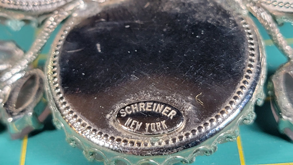 Vintage Schreiner New York 1950s Signed Cupcake Floral Glass Brooch Pink Cabochon