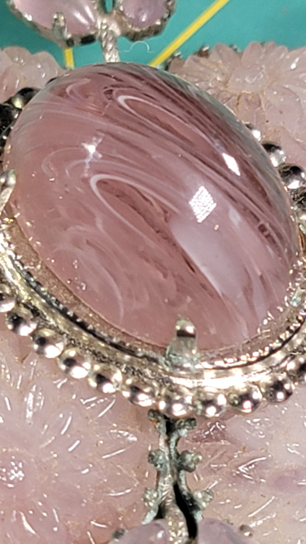 Vintage Schreiner New York 1950s Signed Cupcake Floral Glass Brooch Pink Cabochon