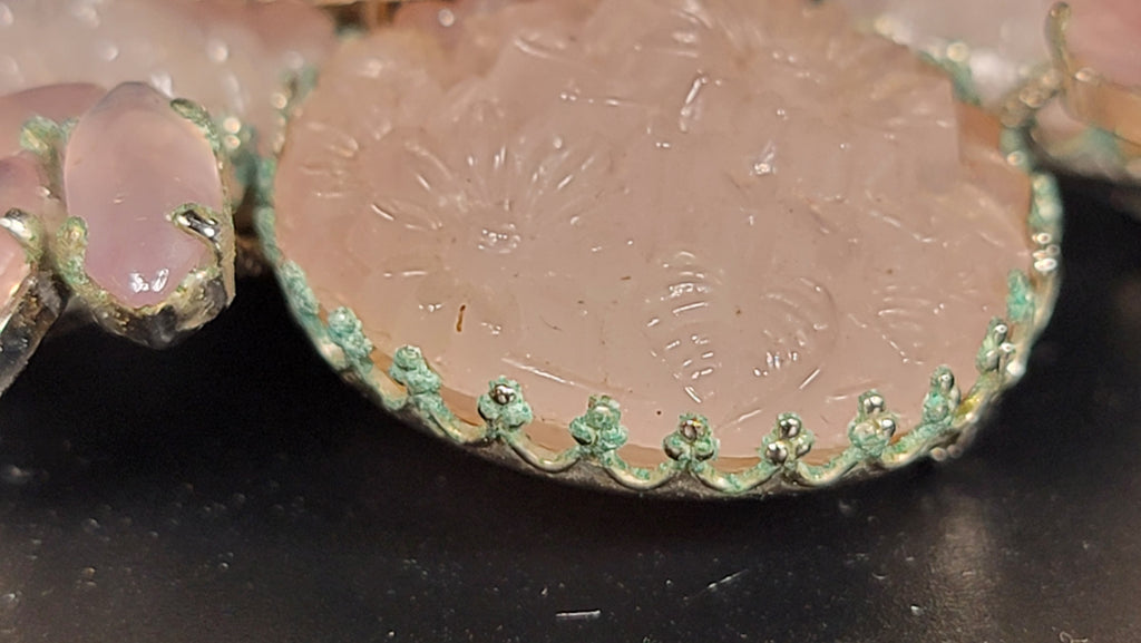 Vintage Schreiner New York 1950s Signed Cupcake Floral Glass Brooch Pink Cabochon