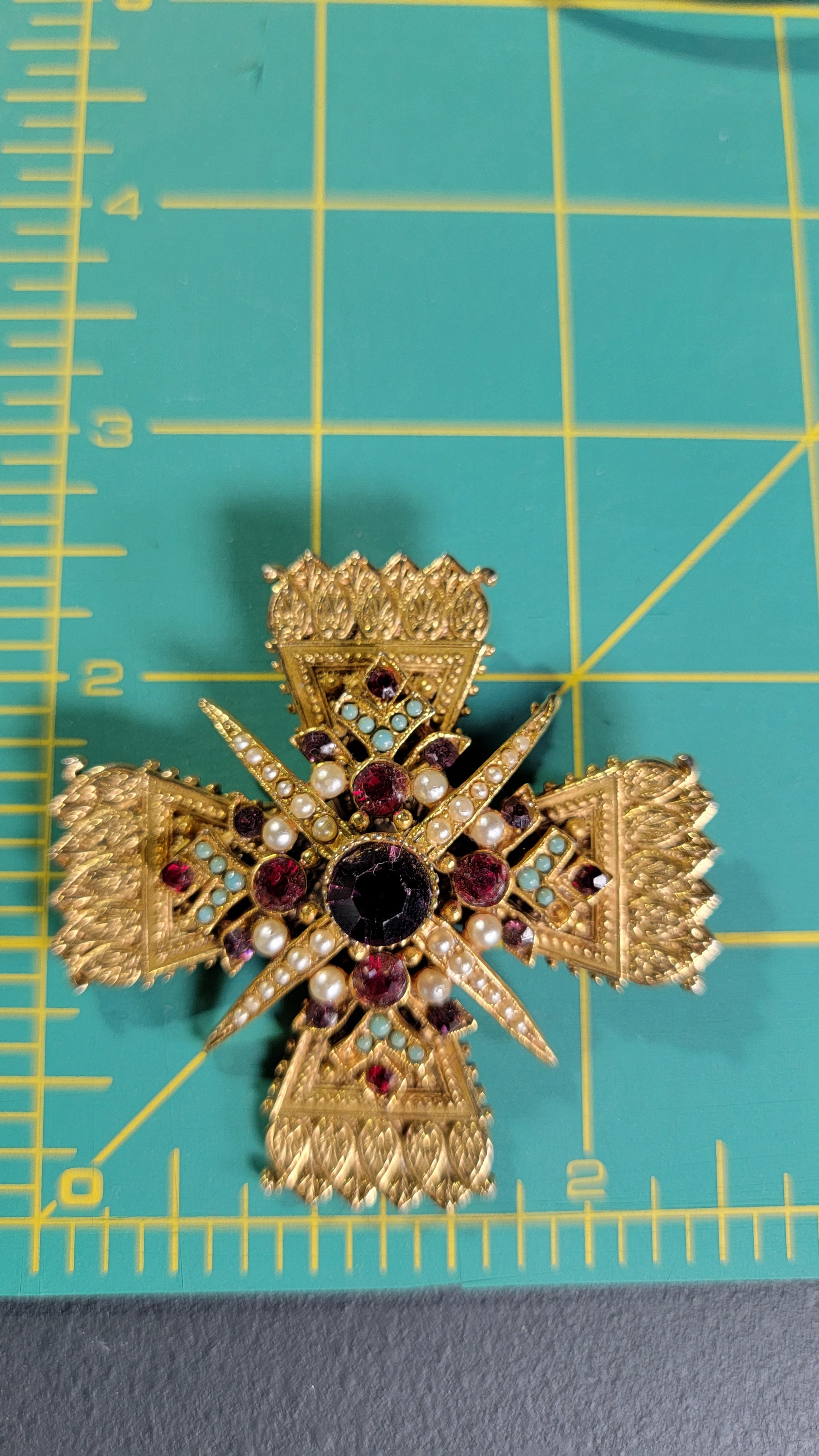Vintage ART Signed Cross Brooch - Arthur Pepper - Multicolor Cabochons - 38g Statement Piece