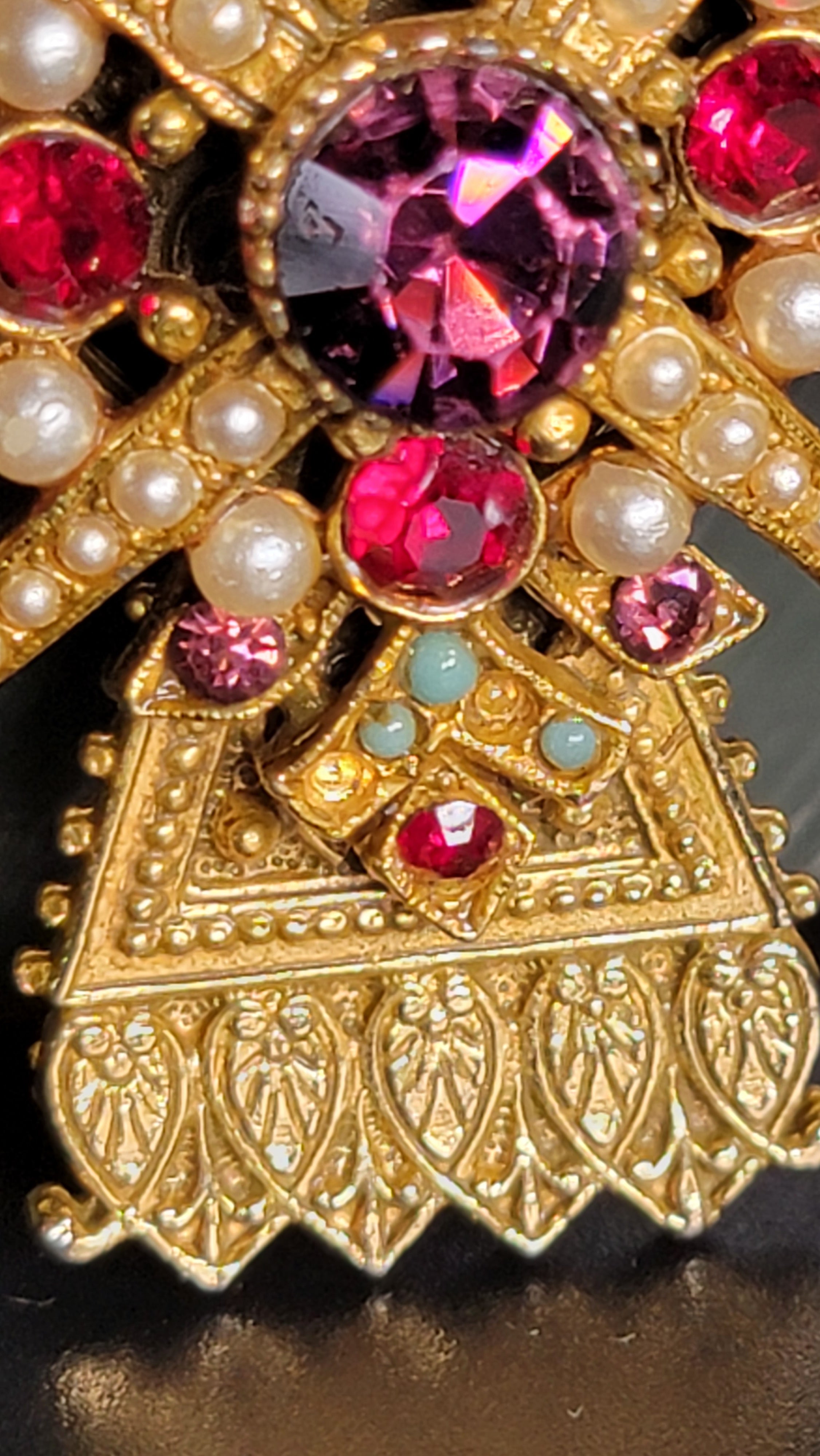 Vintage ART Signed Cross Brooch - Arthur Pepper - Multicolor Cabochons - 38g Statement Piece