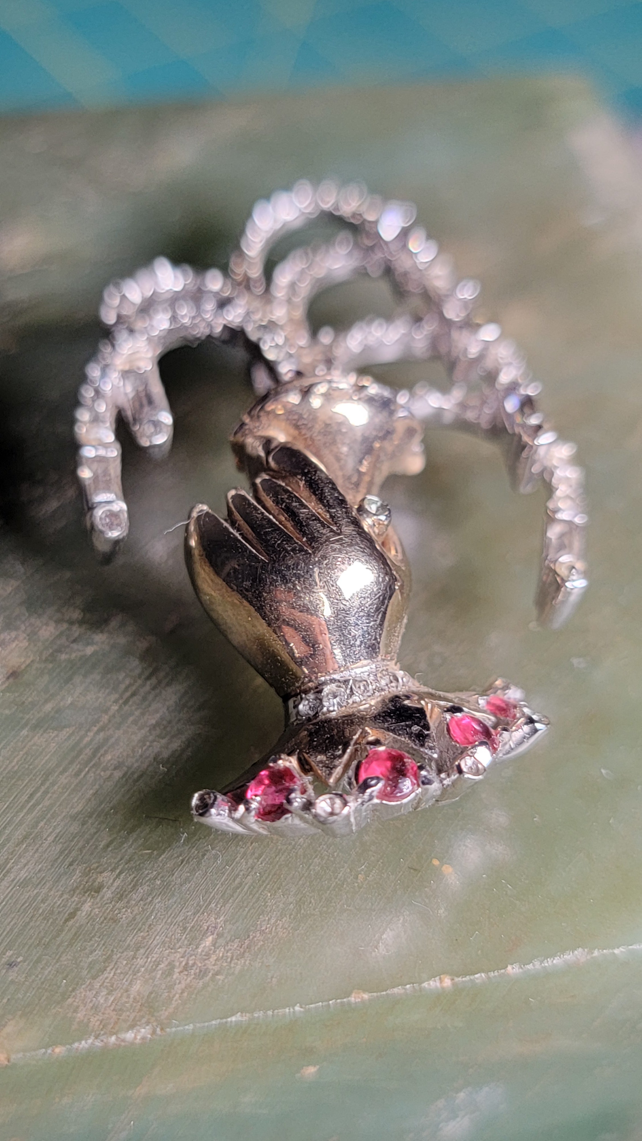 Vintage 1940s-1950s Reja Gold Wash Brooch - Hand Holding Crown - Rhinestone & Baguette