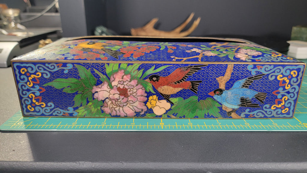 Rare Authentic 20th Century Cloisonné Tissue Box Cover - 10" x 5" - Immaculate Condition