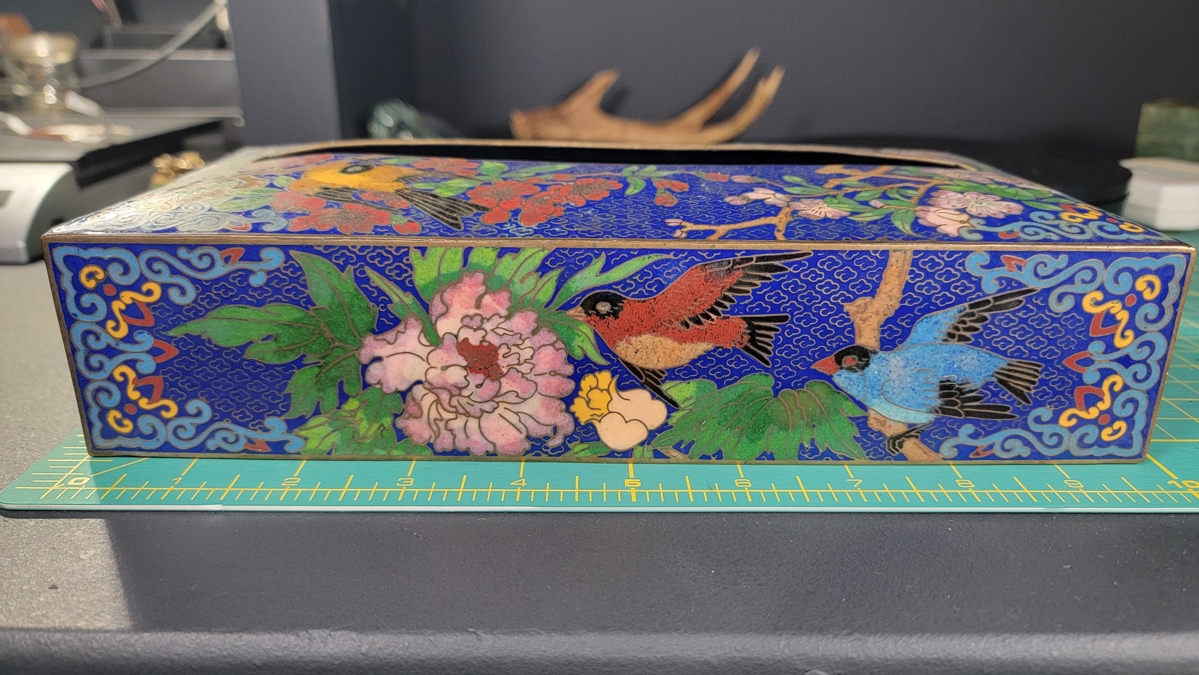 Rare Authentic 20th Century Cloisonné Tissue Box Cover - 10" x 5" - Immaculate Condition
