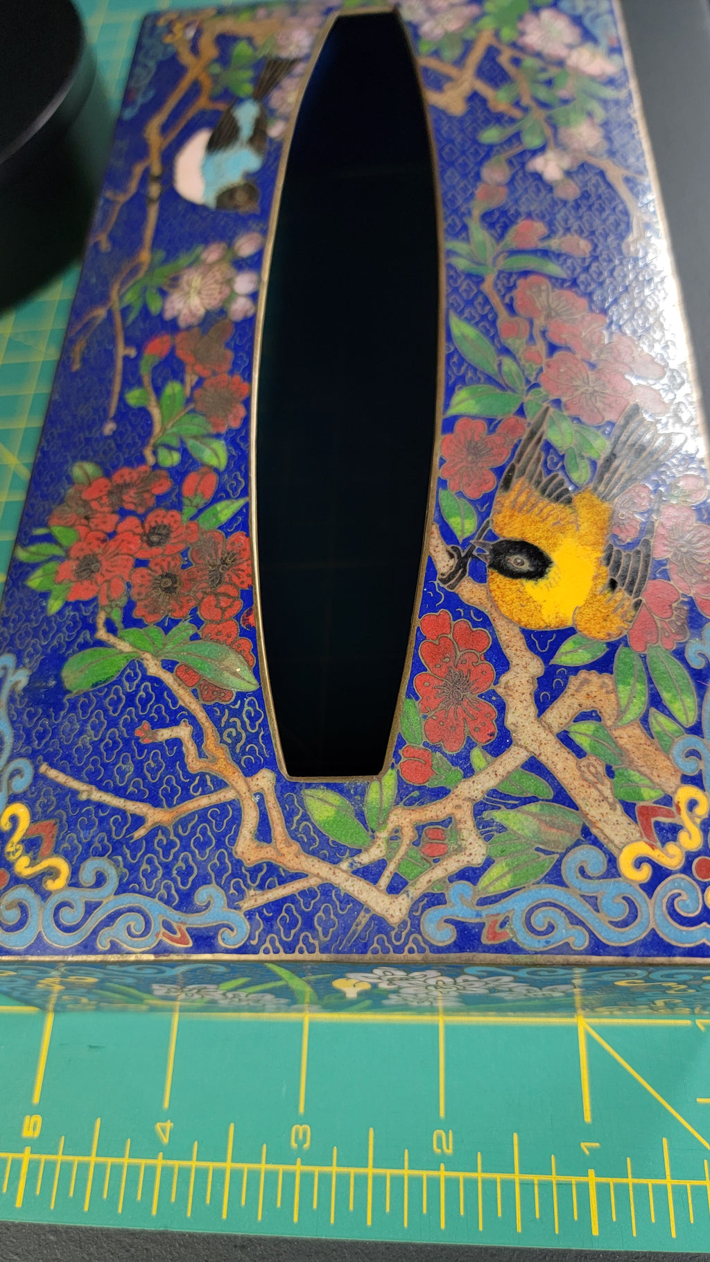 Rare Authentic 20th Century Cloisonné Tissue Box Cover - 10" x 5" - Immaculate Condition