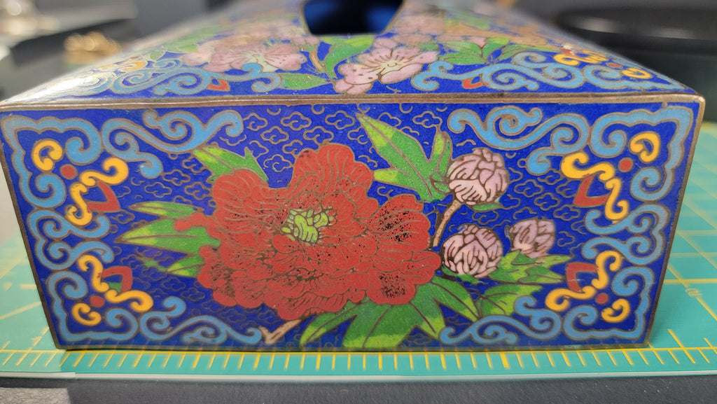 Rare Authentic 20th Century Cloisonné Tissue Box Cover - 10" x 5" - Immaculate Condition