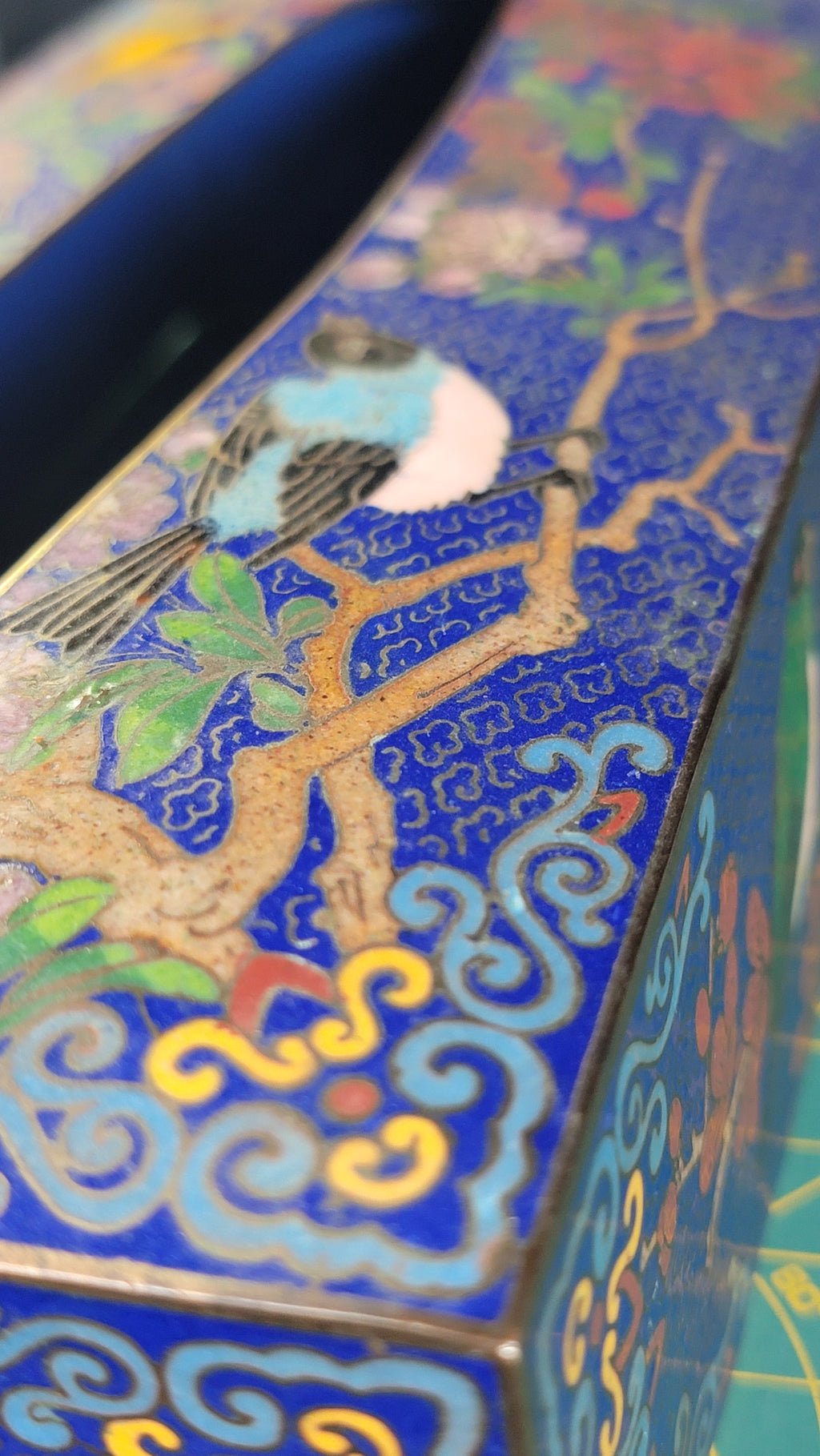 Rare Authentic 20th Century Cloisonné Tissue Box Cover - 10" x 5" - Immaculate Condition