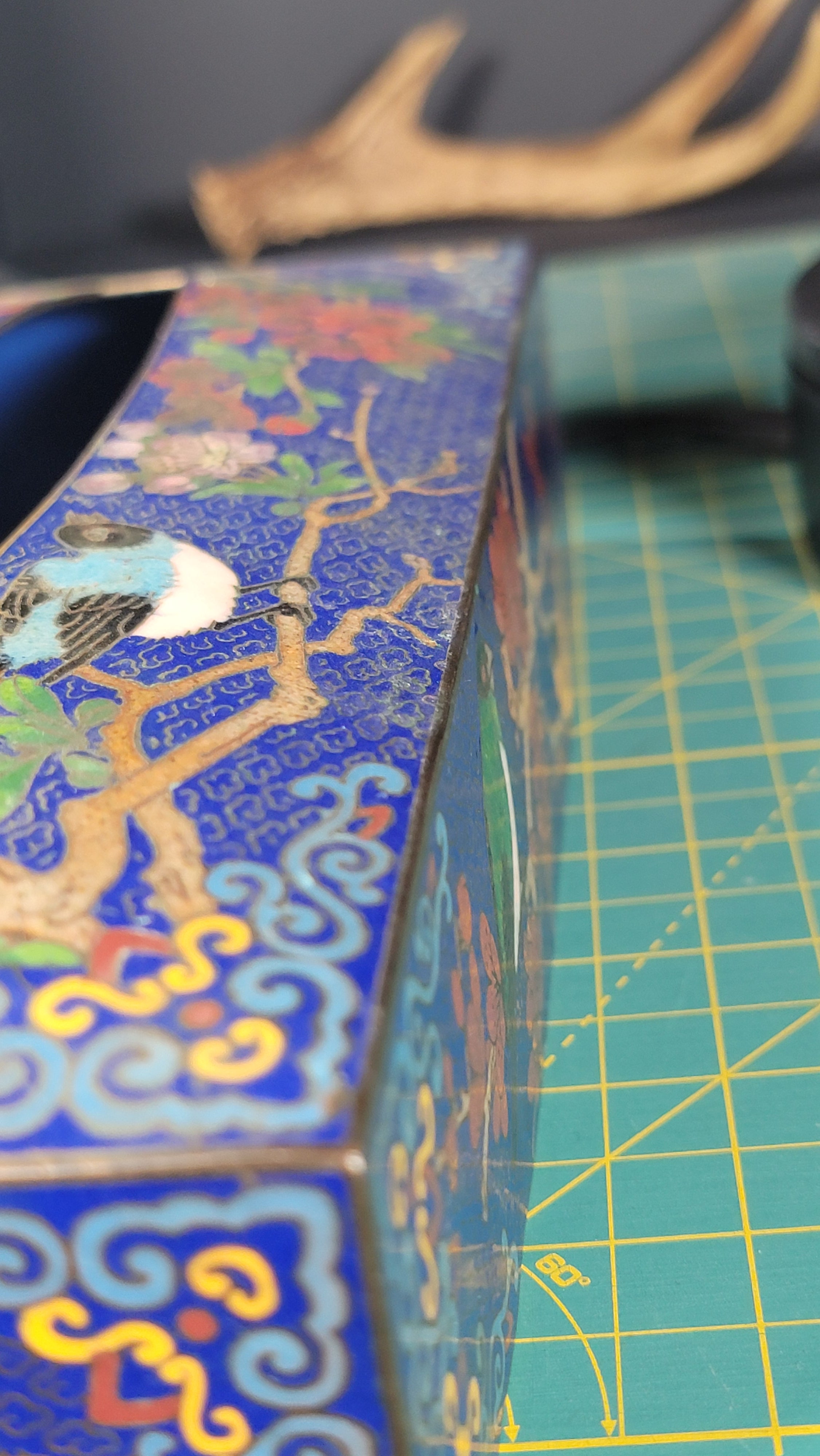 Rare Authentic 20th Century Cloisonné Tissue Box Cover - 10" x 5" - Immaculate Condition