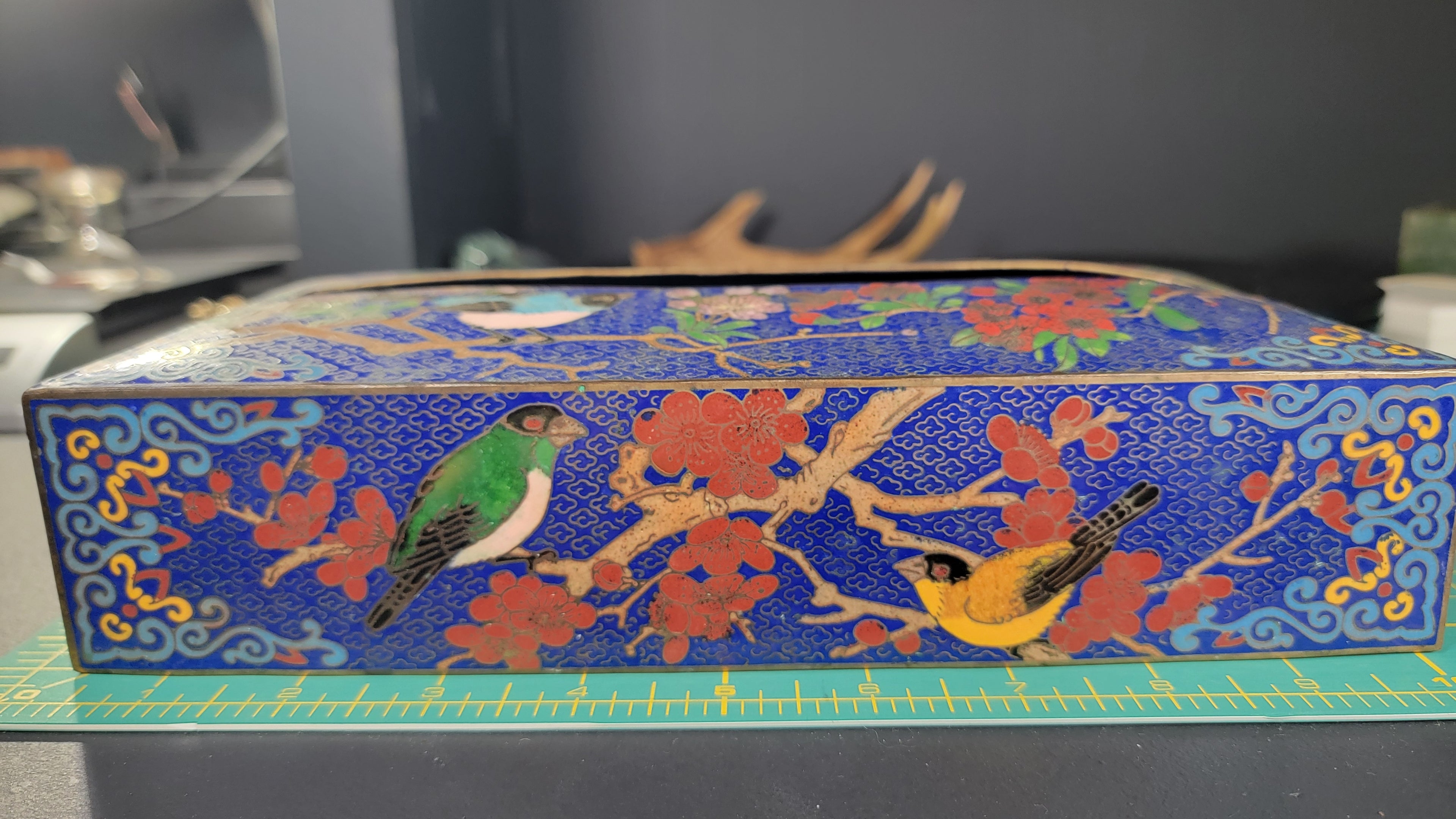 Rare Authentic 20th Century Cloisonné Tissue Box Cover - 10" x 5" - Immaculate Condition