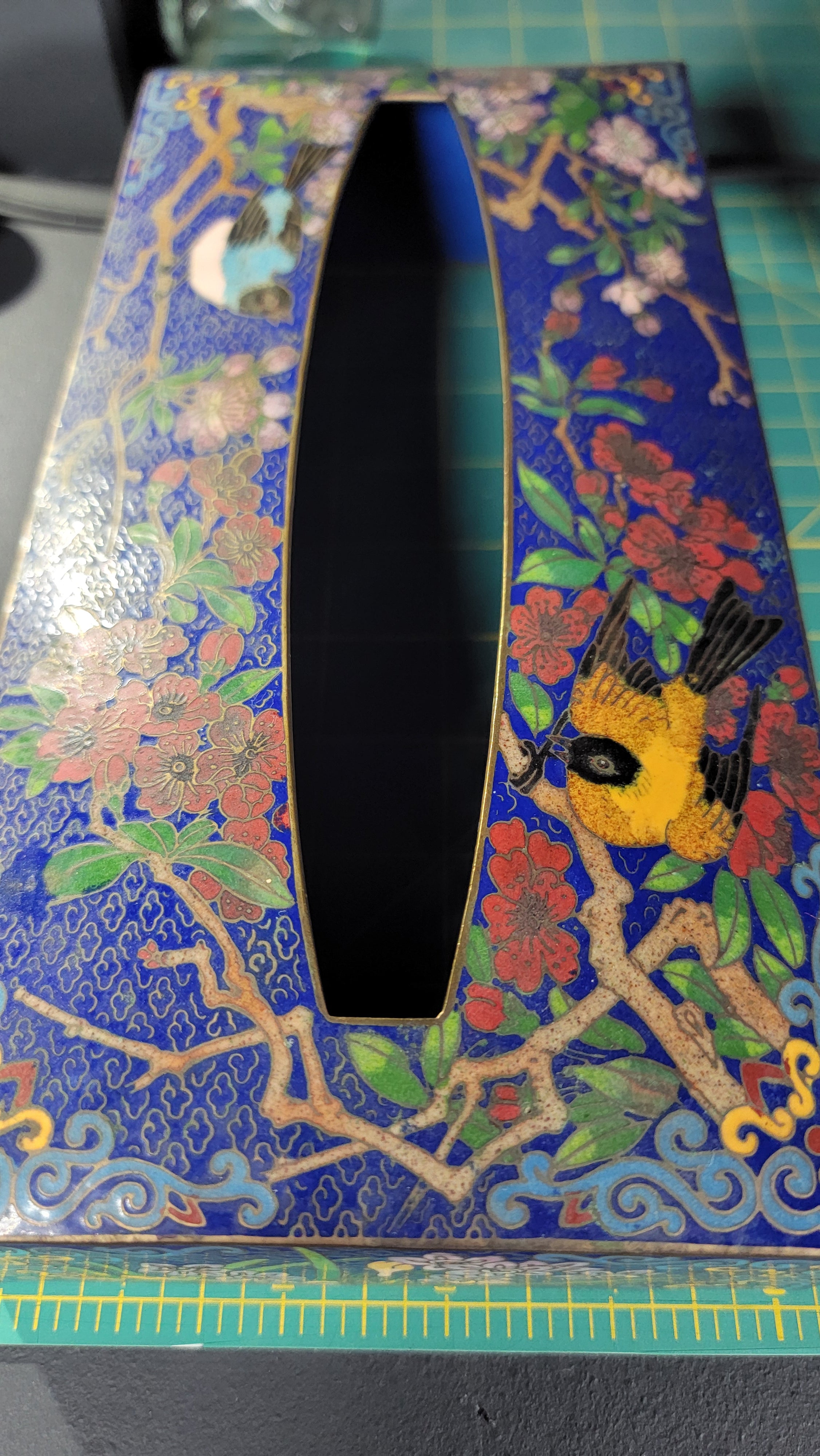 Rare Authentic 20th Century Cloisonné Tissue Box Cover - 10" x 5" - Immaculate Condition