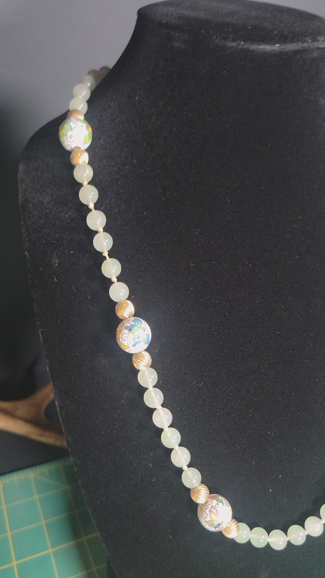Vintage Cloisonné & Jadeite Necklace - 1920s-1940s