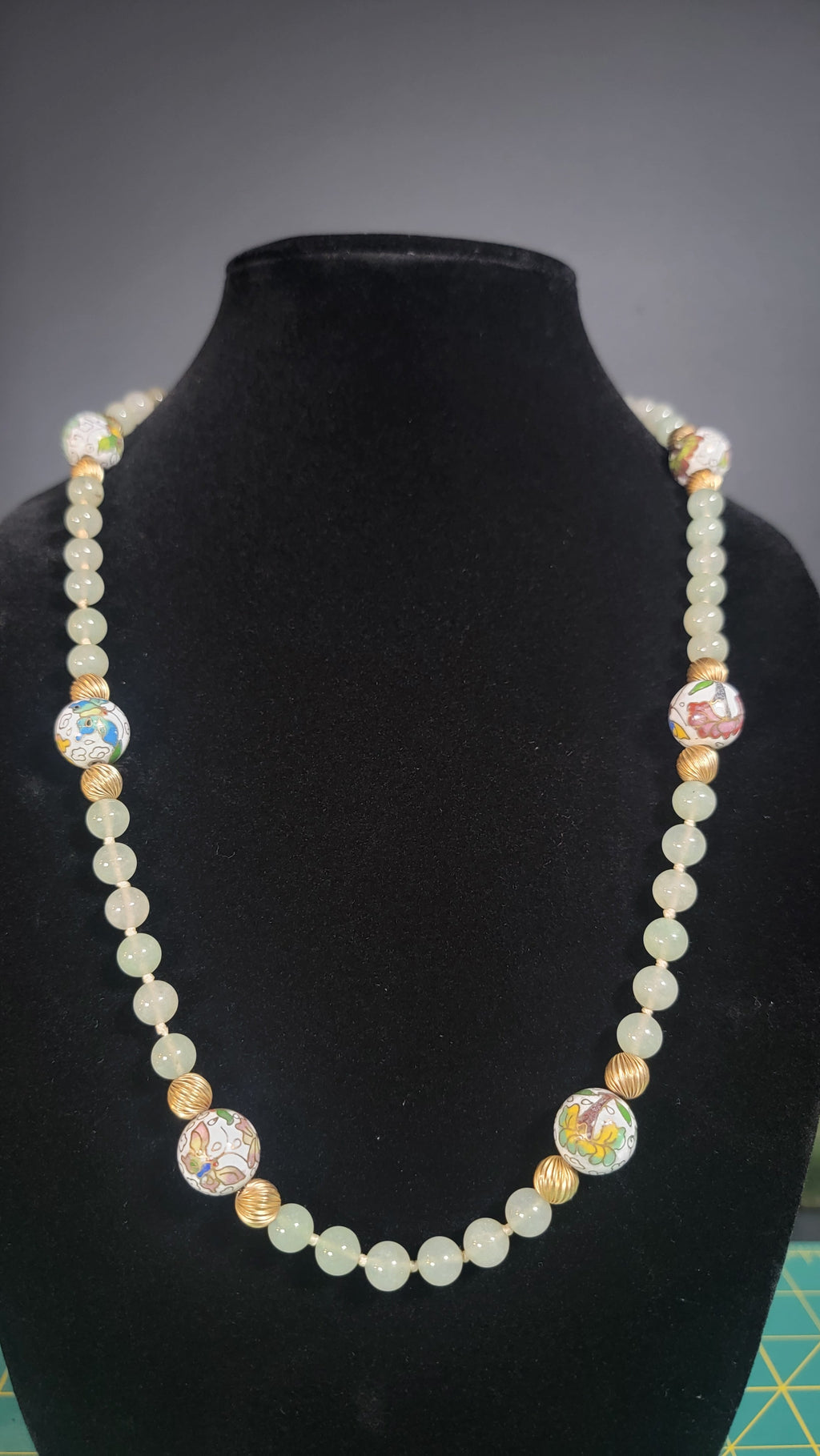 Vintage Cloisonné & Jadeite Necklace - 1920s-1940s