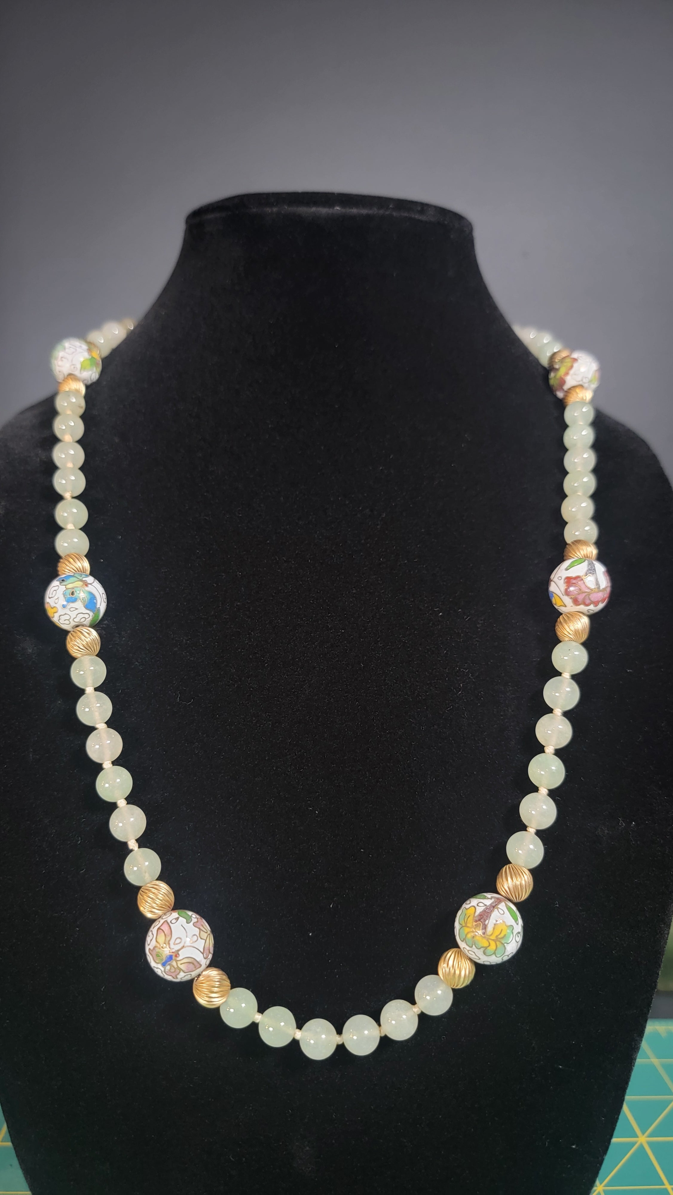 Vintage Cloisonné & Jadeite Necklace - 1920s-1940s