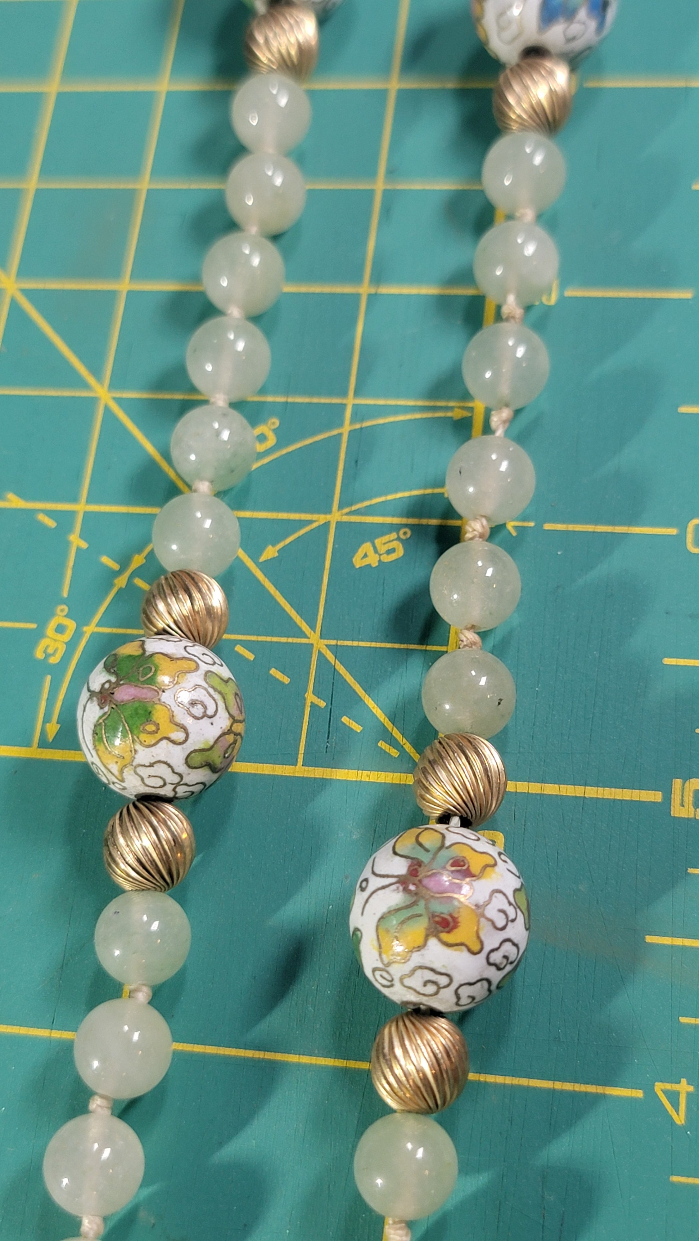 Vintage Cloisonné & Jadeite Necklace - 1920s-1940s