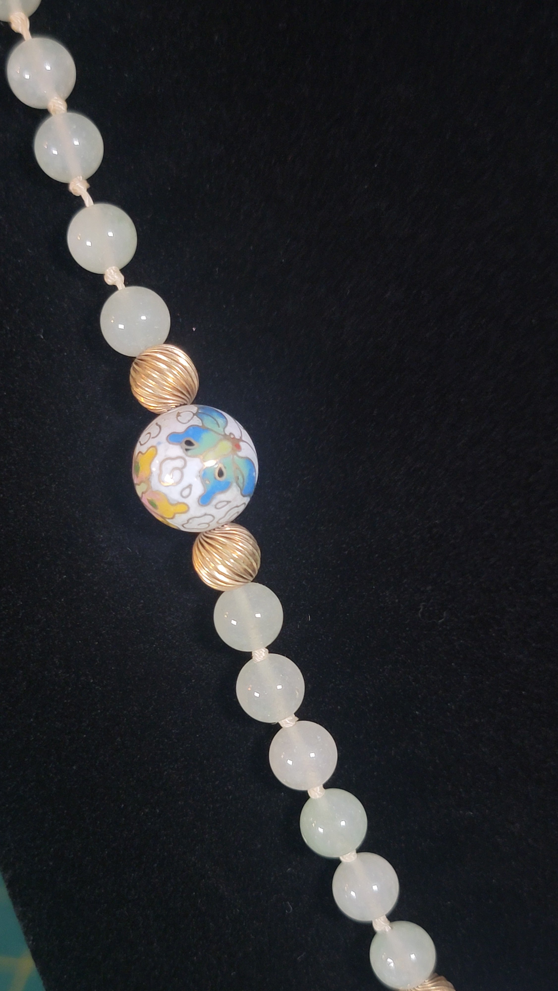 Vintage Cloisonné & Jadeite Necklace - 1920s-1940s