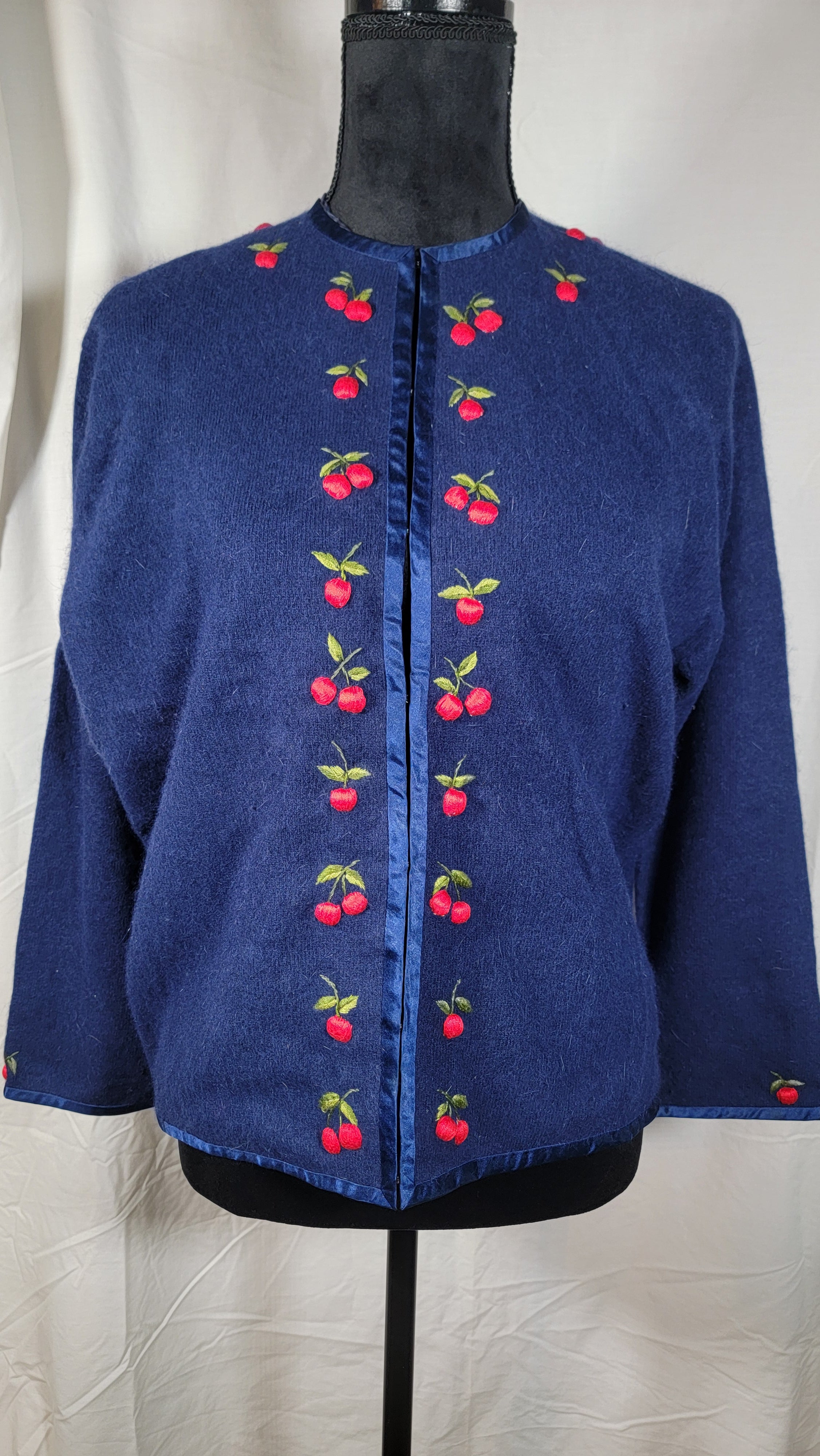 Vintage Fabu Lous Embroidered Cherry Cardigan - 1950s-60s Hong Kong