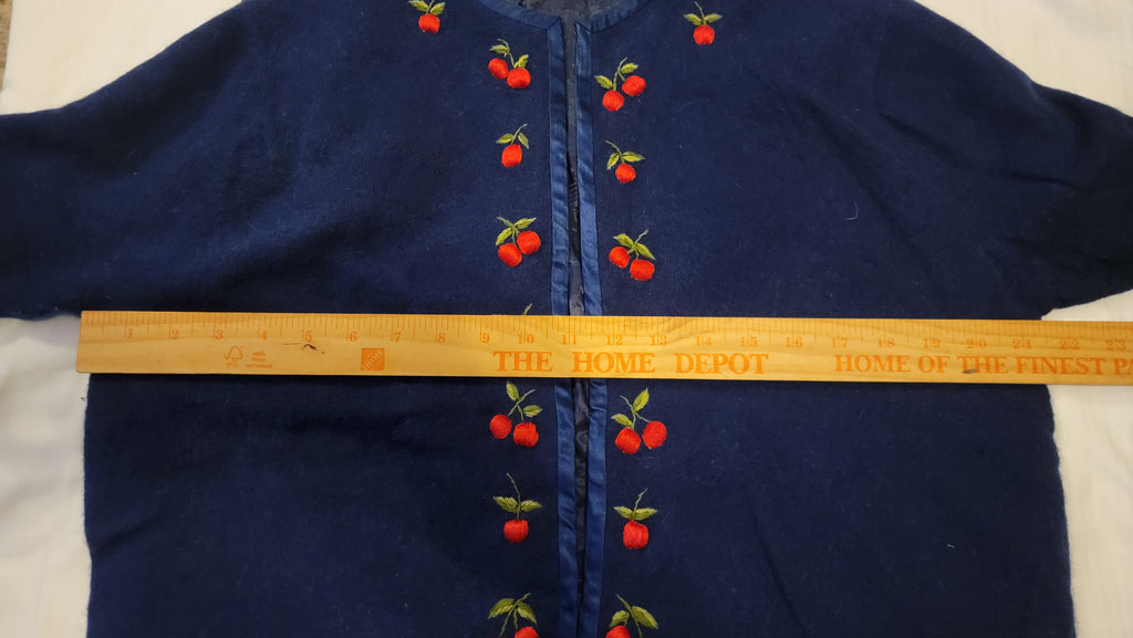 Vintage Fabu Lous Embroidered Cherry Cardigan - 1950s-60s Hong Kong