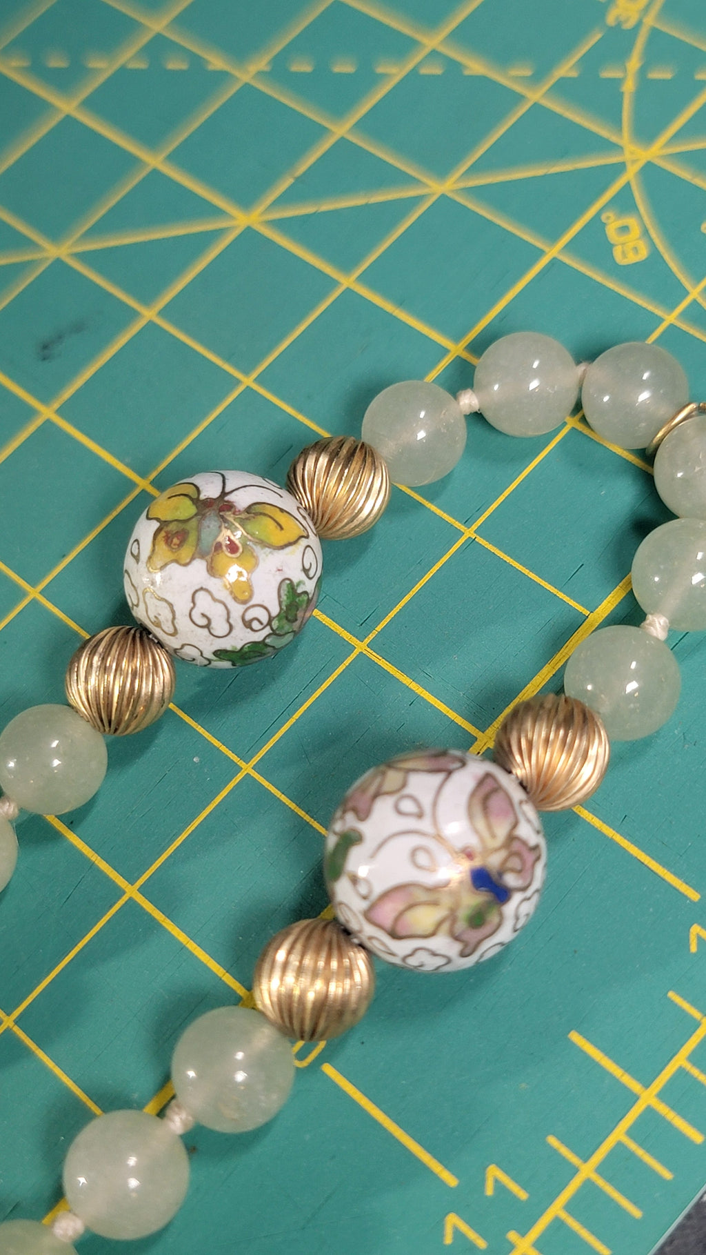Vintage Cloisonné & Jadeite Necklace - 1920s-1940s