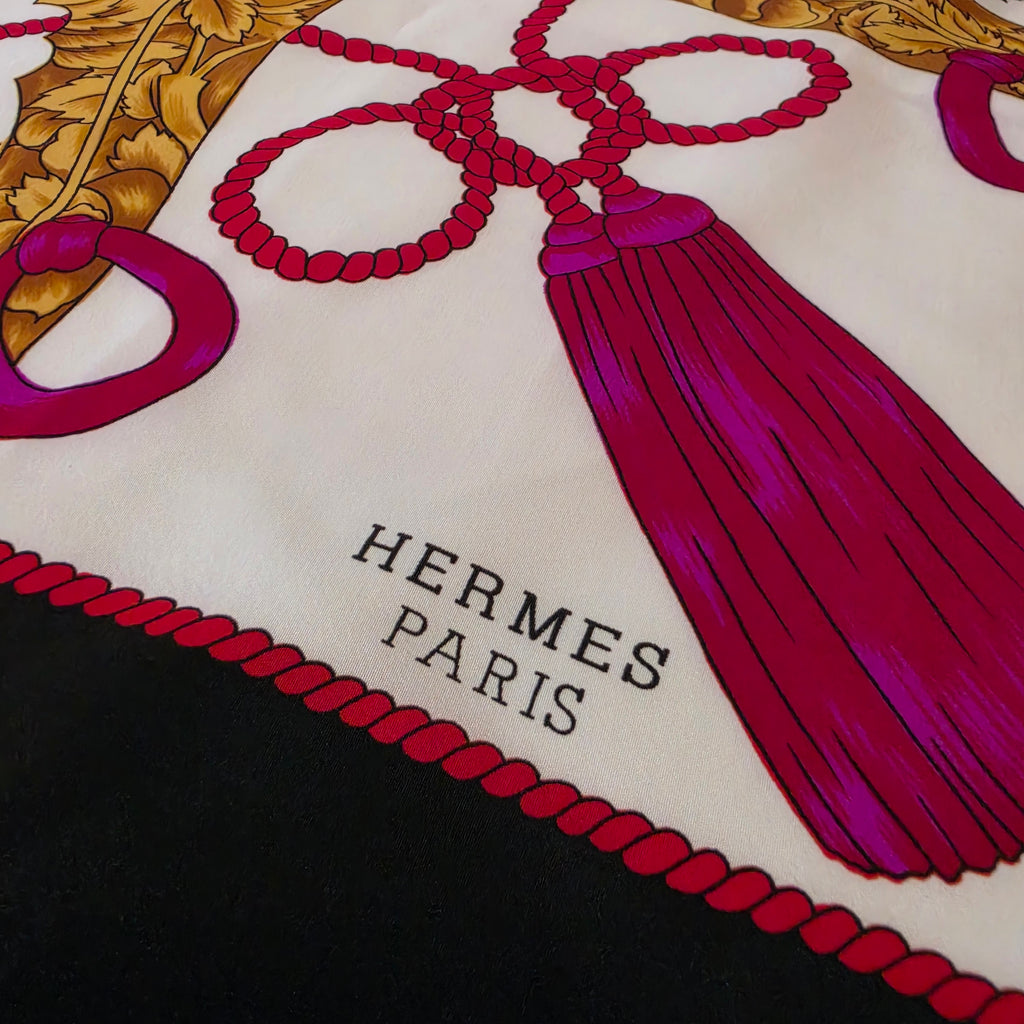 Hermès “Samouraï” Silk Scarf – Black Border – 90cm Carré – Mint Condition