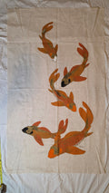 Vintage Mid-Century Alfred Shaheen Koi Fish Linen Textile Panel - Signed 45" x 26"