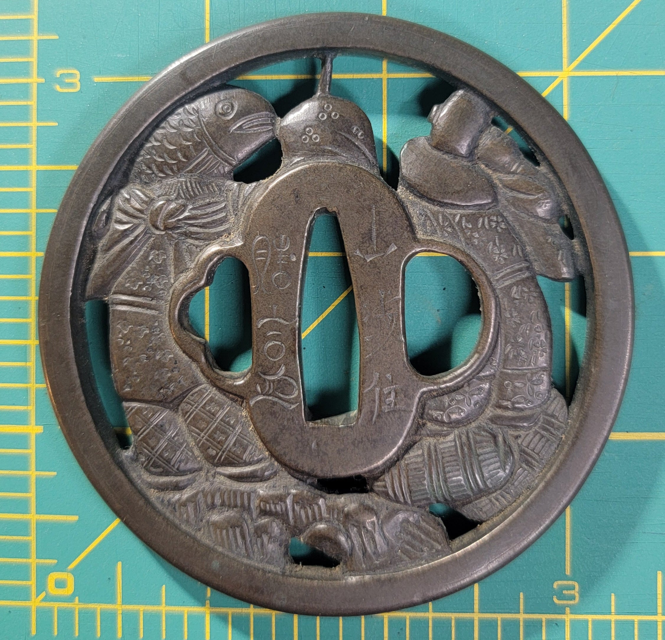 *SIGNED* Edo Period Copper Tsuba - Daikoku & Ebisu by Yamashiro ju Masayoshi