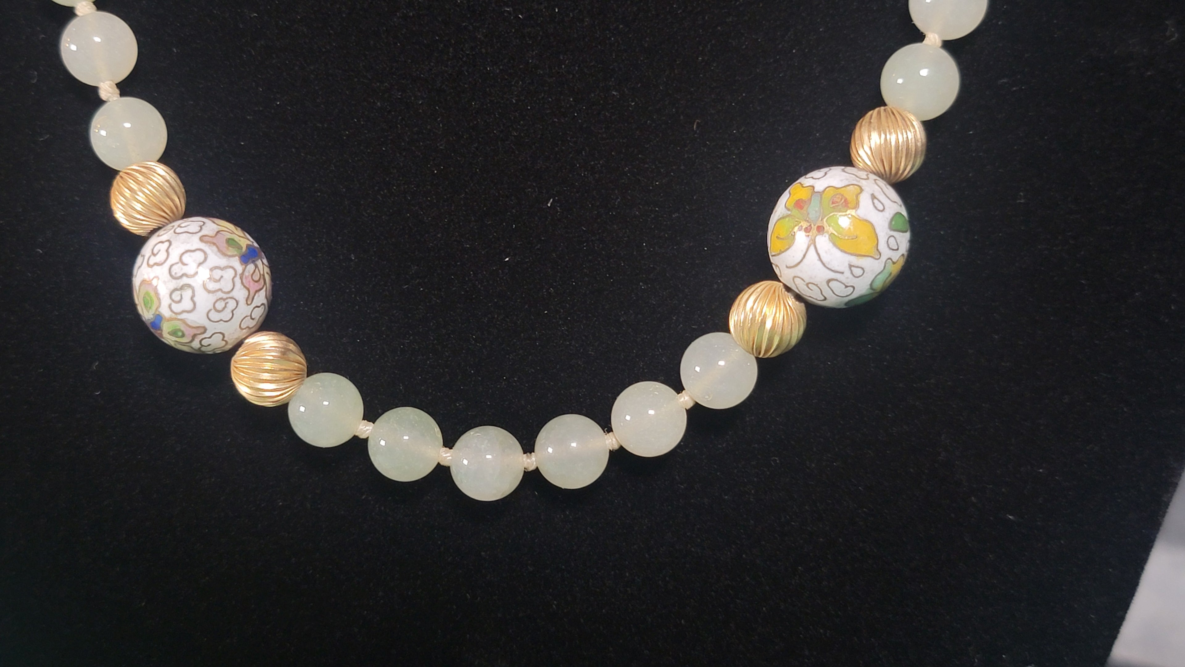 Vintage Cloisonné & Jadeite Necklace - 1920s-1940s