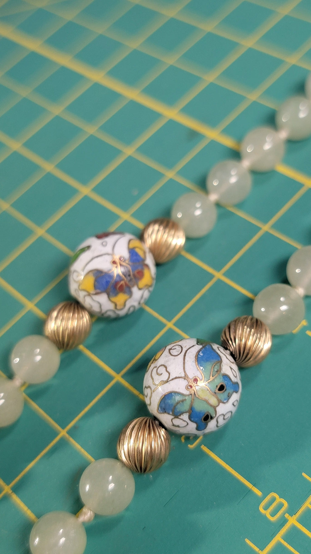 Vintage Cloisonné & Jadeite Necklace - 1920s-1940s