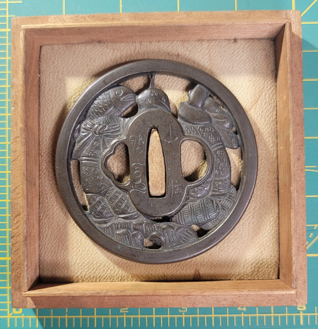 *SIGNED* Edo Period Copper Tsuba - Daikoku & Ebisu by Yamashiro ju Masayoshi