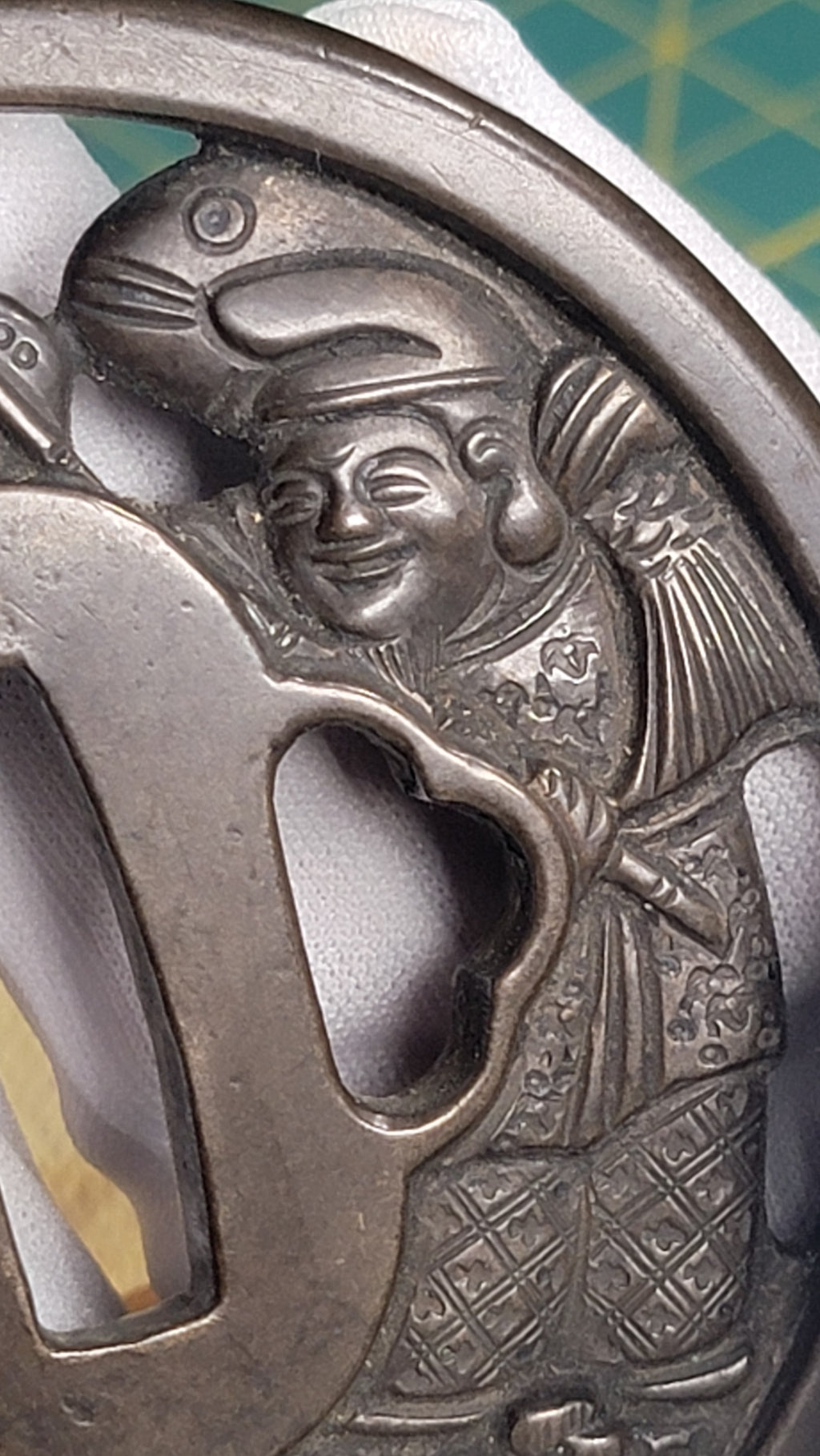 *SIGNED* Edo Period Copper Tsuba - Daikoku & Ebisu by Yamashiro ju Masayoshi