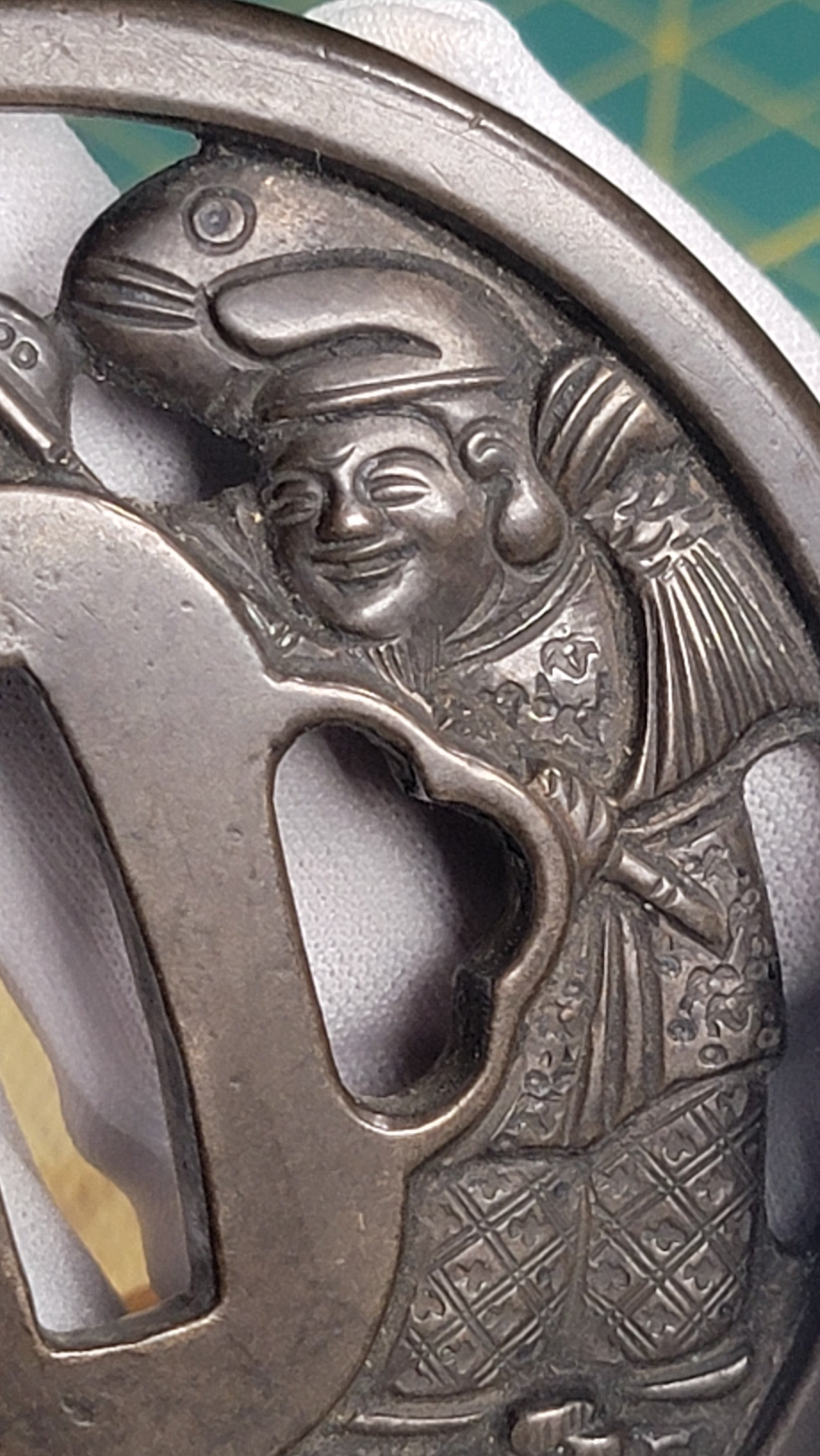 *SIGNED* Edo Period Copper Tsuba - Daikoku & Ebisu by Yamashiro ju Masayoshi