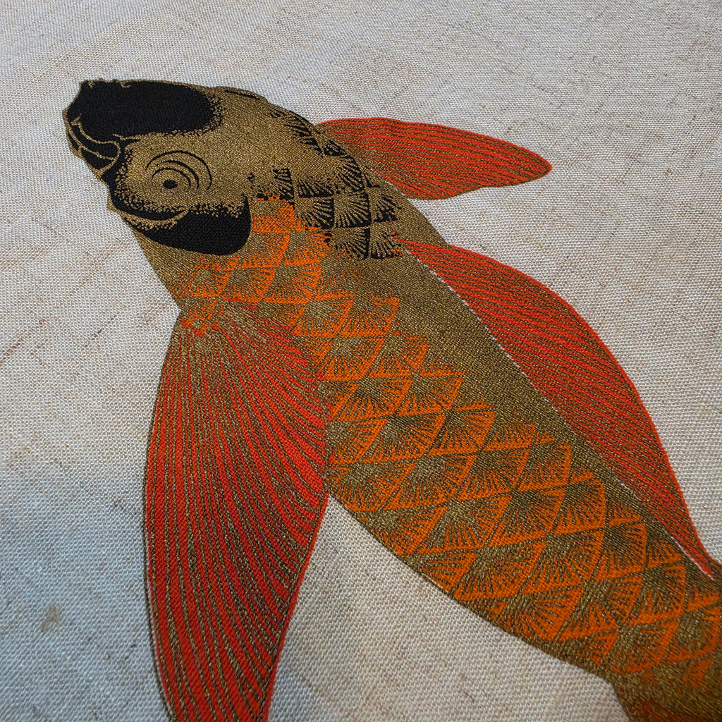 Vintage Mid-Century Alfred Shaheen Koi Fish Linen Textile Panel - Signed 45" x 26"