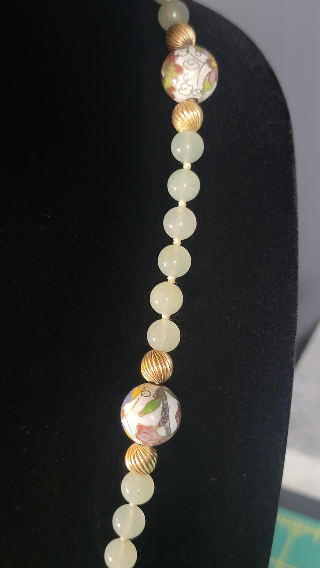 Vintage Cloisonné & Jadeite Necklace - 1920s-1940s