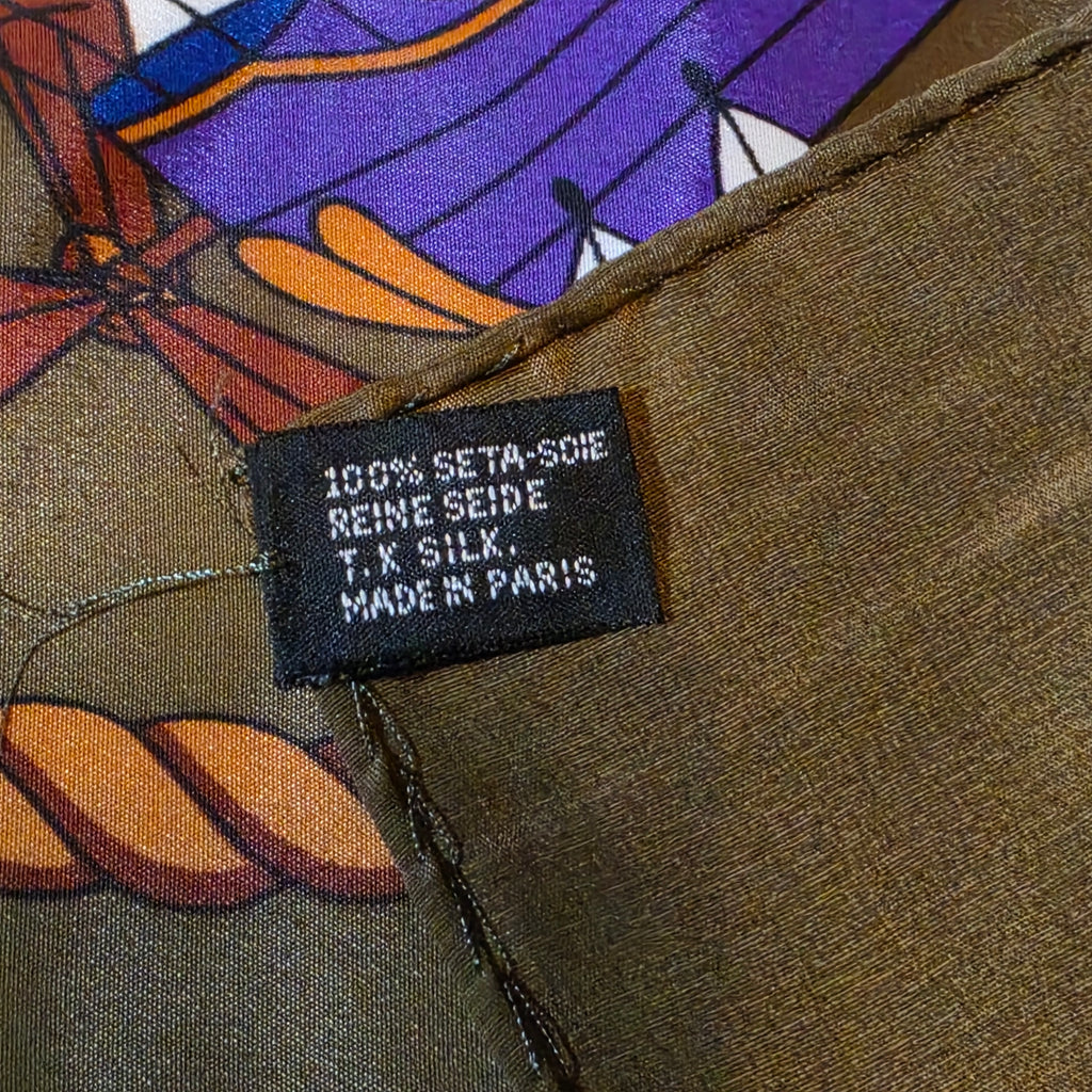 Hermès “Les Montgolfières” Silk Scarf – Olive Green – 90cm Carré – Mint Condition